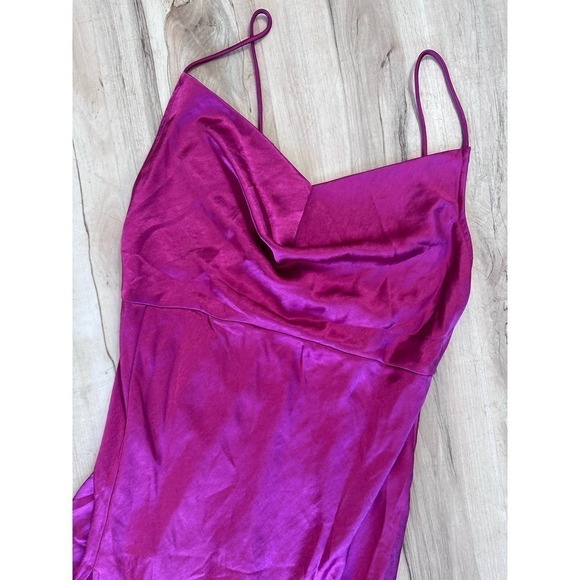 LIONESS walk the line pink midi satin slip dress Barbie side slit - Picture 3 of 10
